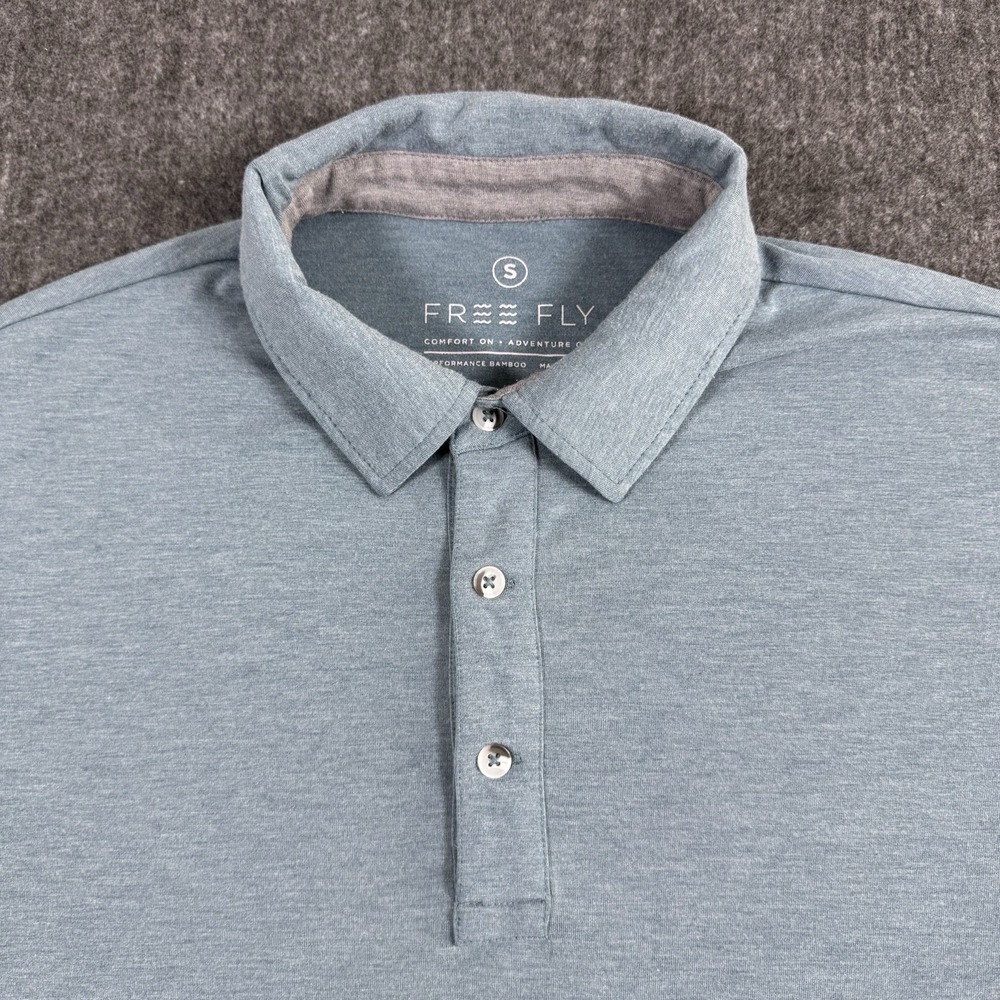 Free Fly Men's Performance Bamboo Polo Shirt Size S Blue Short Sleeve Stretch